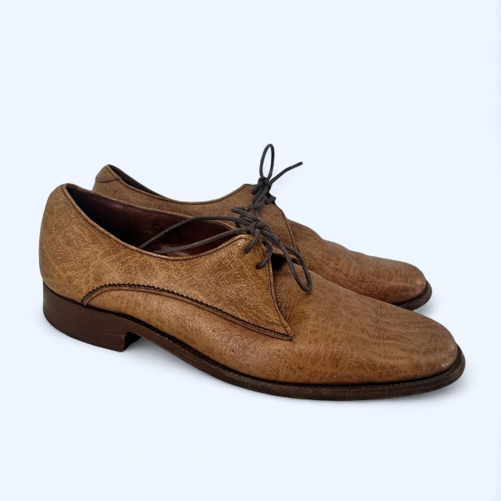 Grenson Tan Antelope Hide Leather Derby Shoes Classic Oxford Brogues c. 1974